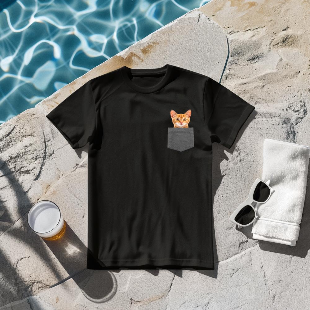 Cat in Pocket Shirt for Kids, Boy, Girl, Women, Men Gift T-Shirt