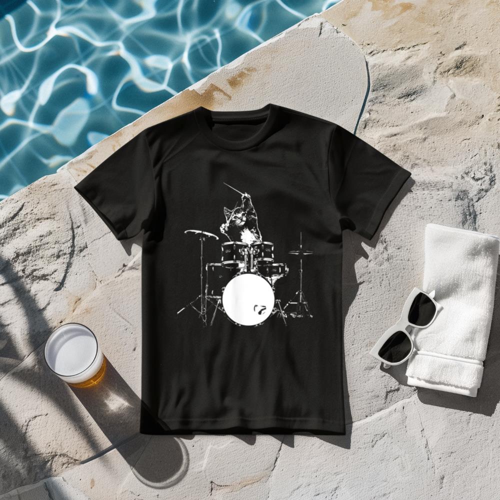 Funny Cat Shirt Cat Playing Drums Shirt Funny Drummer Shirts T-Shirt
