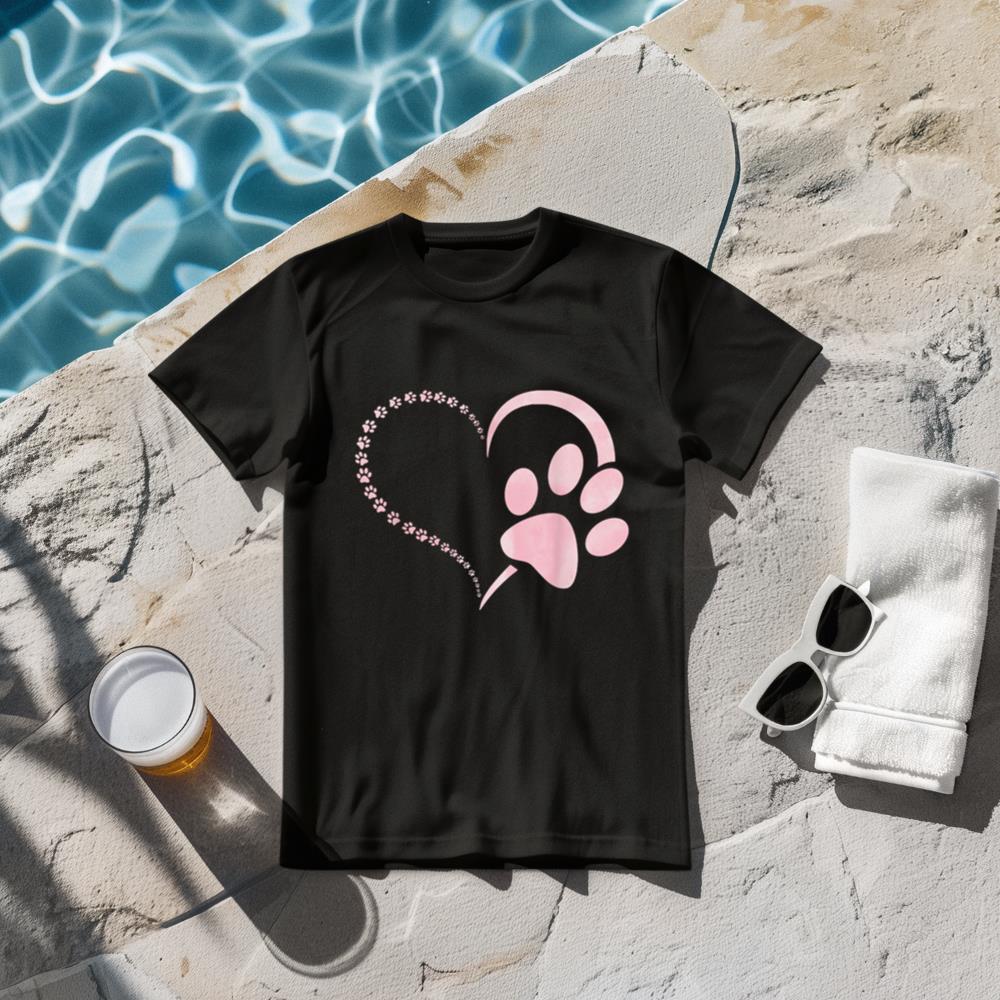 Light pink watercolor Dog paw print heart paws dog lovers T-Shirt