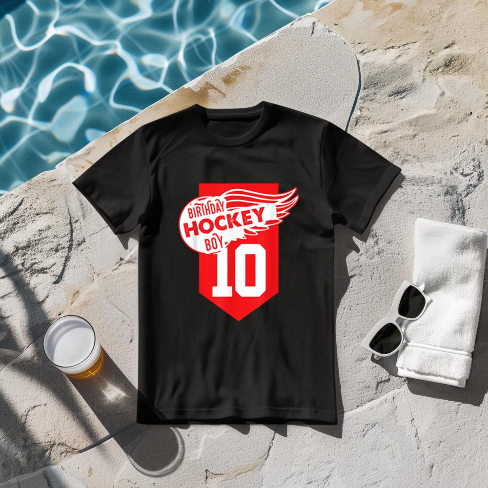 Happy 10th Birthday Boy Red Color Ice Hockey Themed T-Shirt