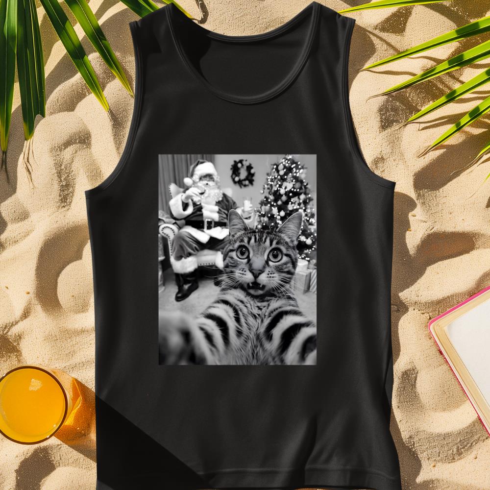 Christmas Santa Claus Merry X-Mas Funny Cat Selfie Tank Top