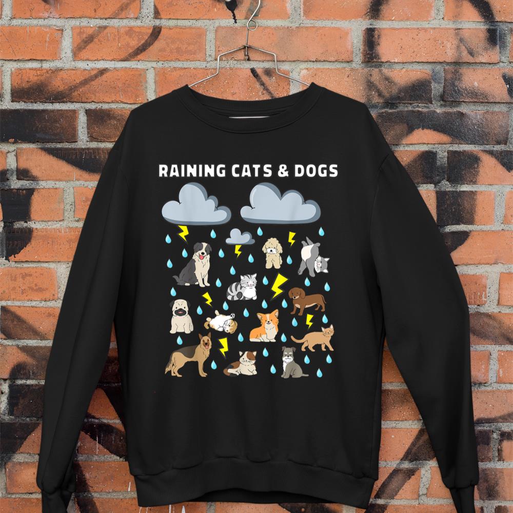Funny English Idiom Raining Cats and Dogs Puppies Kitten Sweatshirt