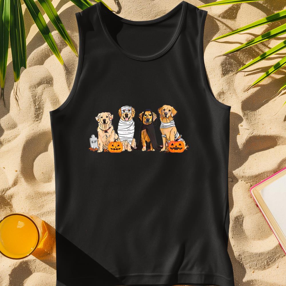 Golden Retriever Ghost Halloween Trick Or Treat Dog Lovers Tank Top