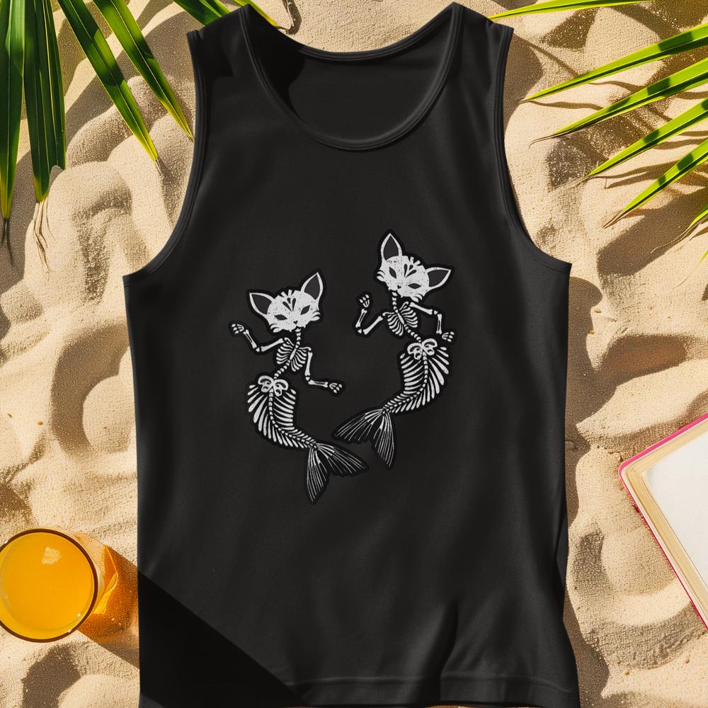 Kitty Cat Mermaid Skeleton T-Shirt Halloween Fantasy TShirt Tank Top