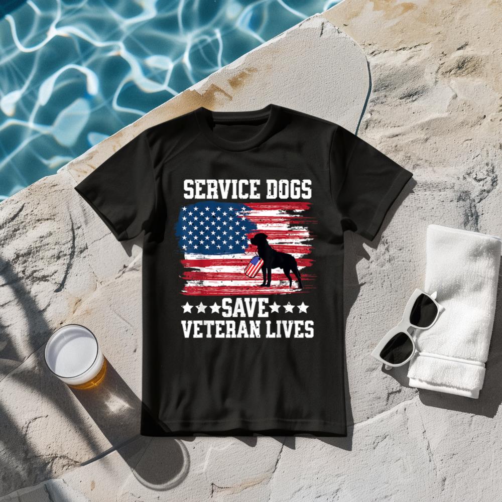 Military Veteran Service Dog American Flag USA Patriotiic T-Shirt
