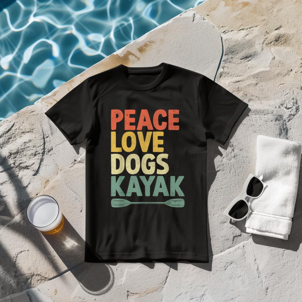 Peace Love Dogs Kayak Kayaks Kayaker Kayaking Dog Lover T-Shirt