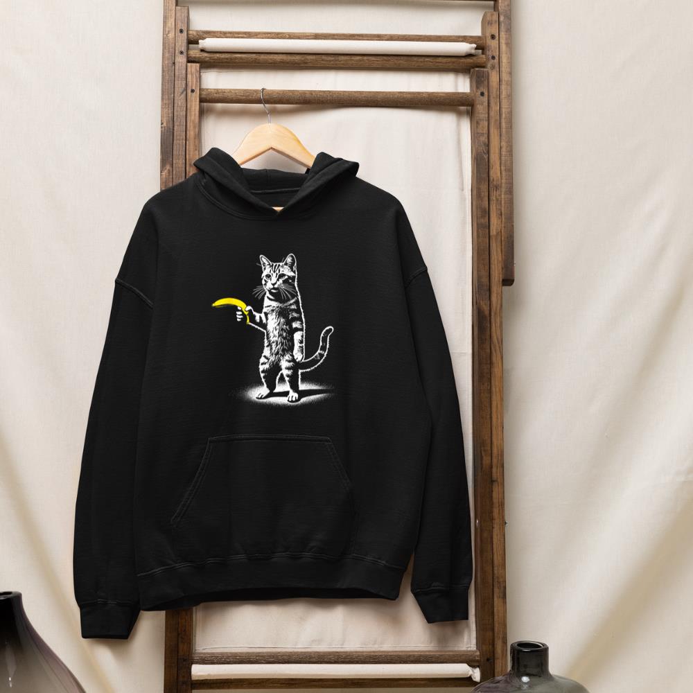 Retro Cat with Banana Meme Men Women Kids Novelty Funny Cat Hoodie