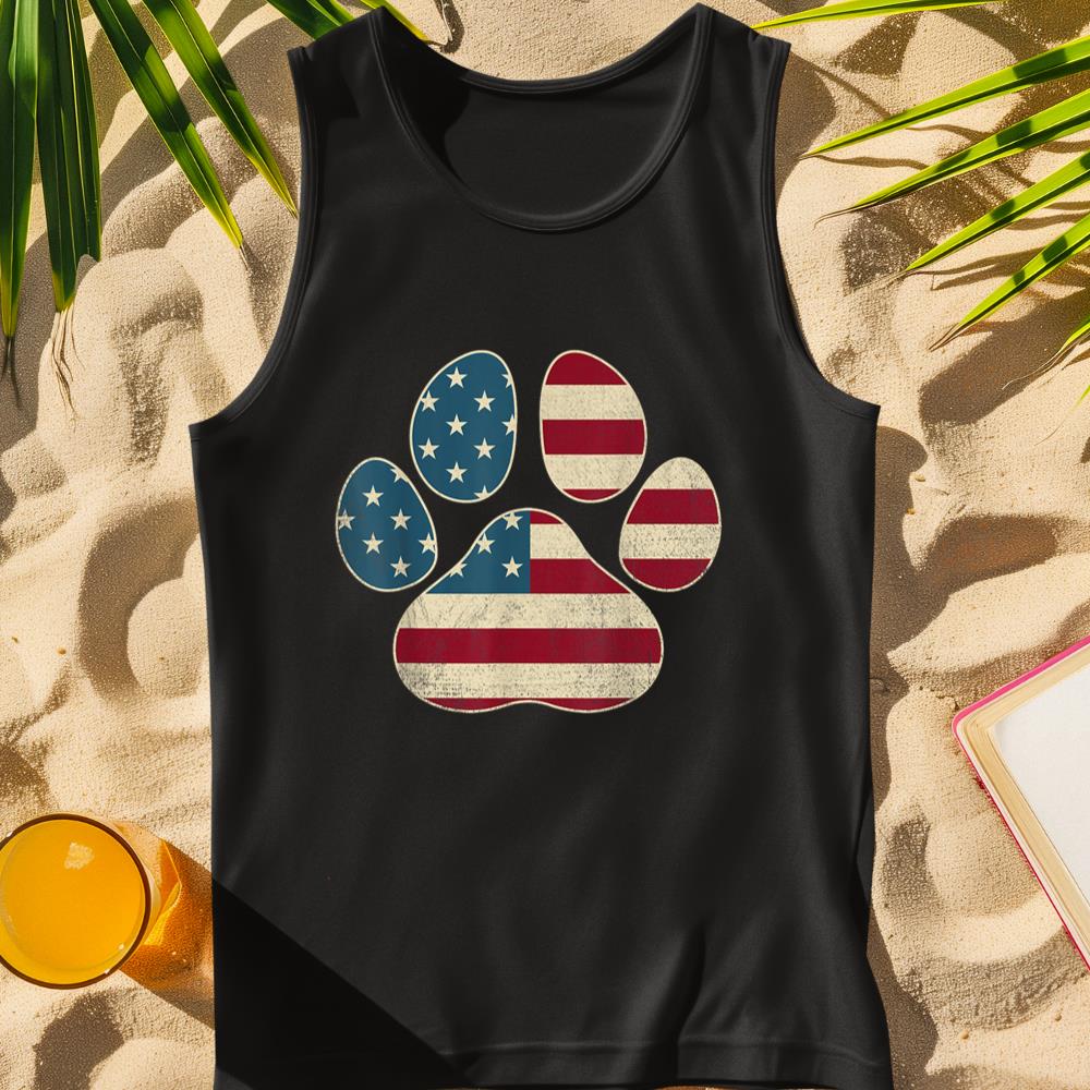 Vintage USA Flag 4th Of July Paw Print Patriotic Dog Lover Tank Top