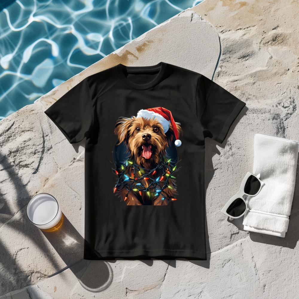 Xmas Dorkie Dog Tangled Christmas Lights T-Shirt
