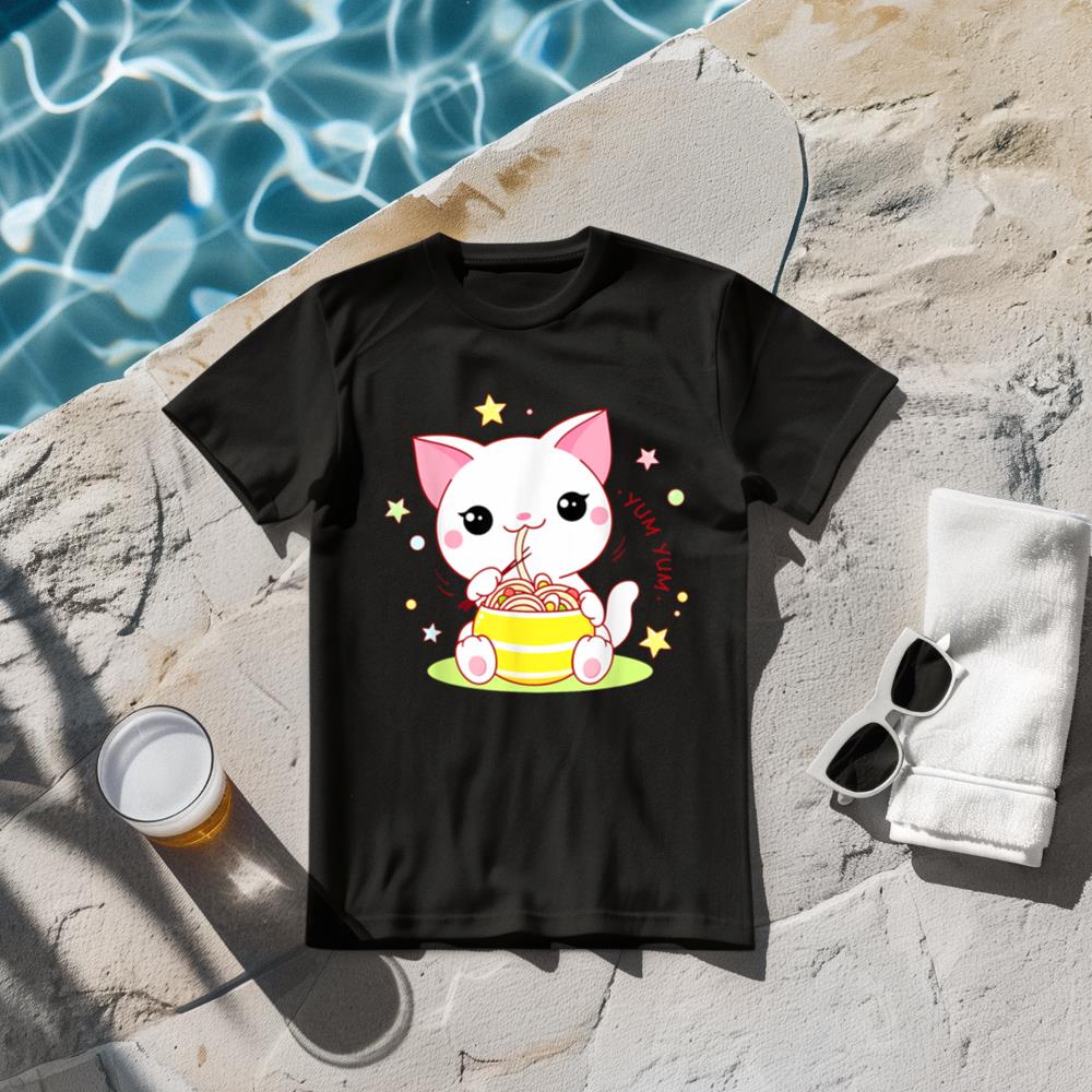 Cute Cat Ramen Noodle Teen Girl Toddler Funny Kawaii Anime T-Shirt
