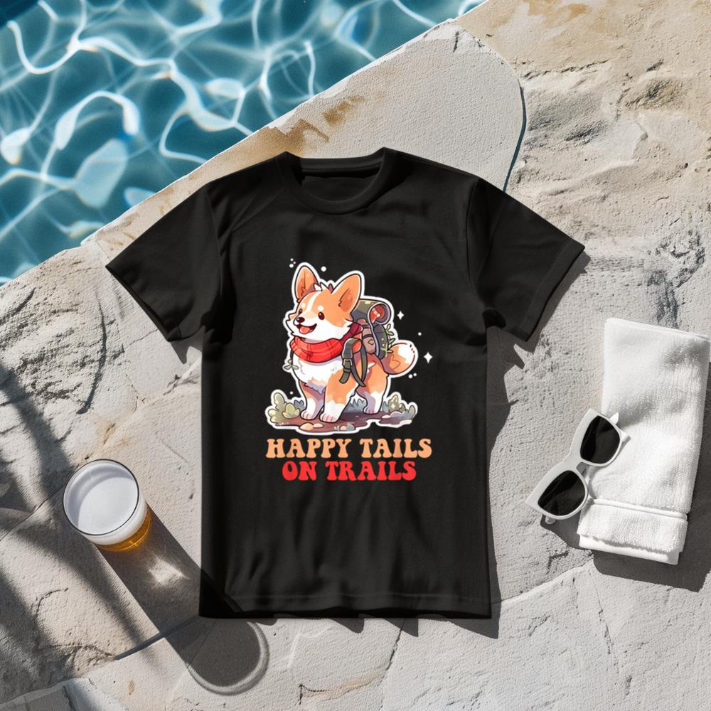 Happy Tails On Trails Funny Dog Trailing Camping Lover T-Shirt