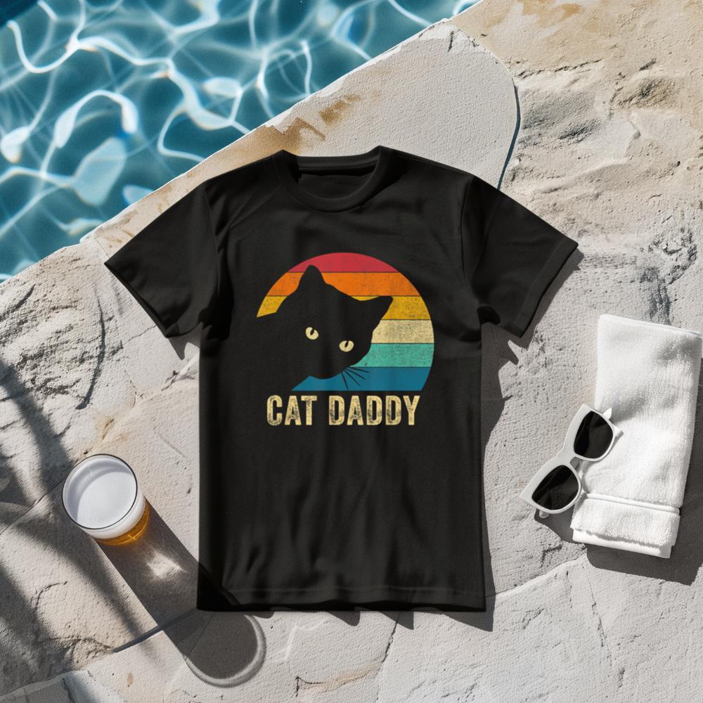 Retro Vintage Cat Daddy Funny Cat Dad Gifts Father's Day T-Shirt