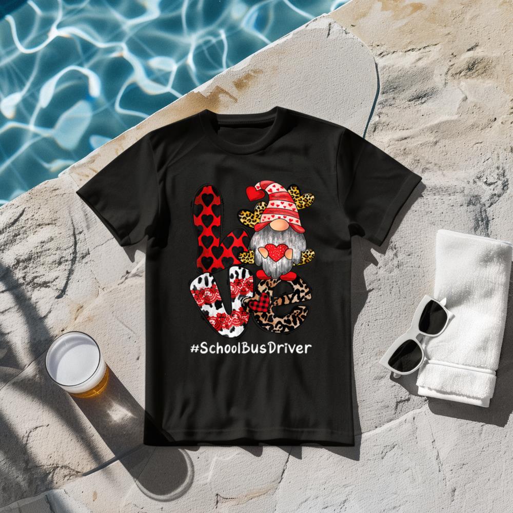 School Bus Driver love Gnome heart Valentine's Day heart T-Shirt