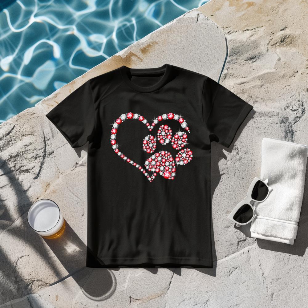 Animal Rescue Shirt Dog Paw Print Heart For Valentines Day T-Shirt