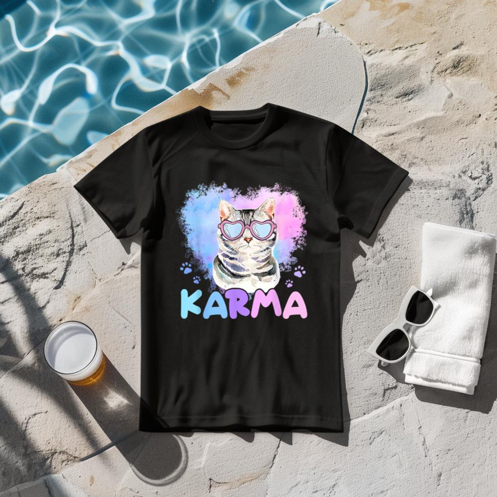 Cat Heart Shape Funny Gifts For Girls Kids Women Men Karma T-Shirt