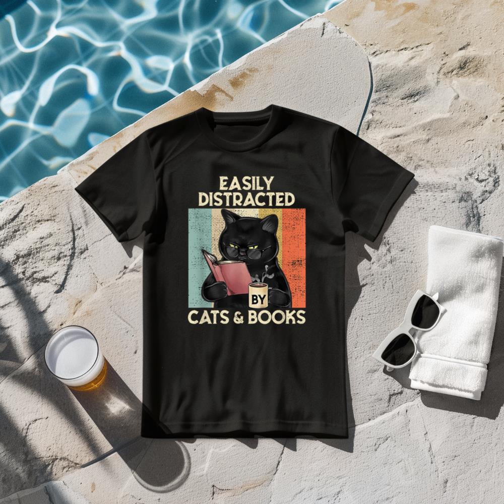 Easily Distracted by Cats And Books for Cat Lovers T-Shirt