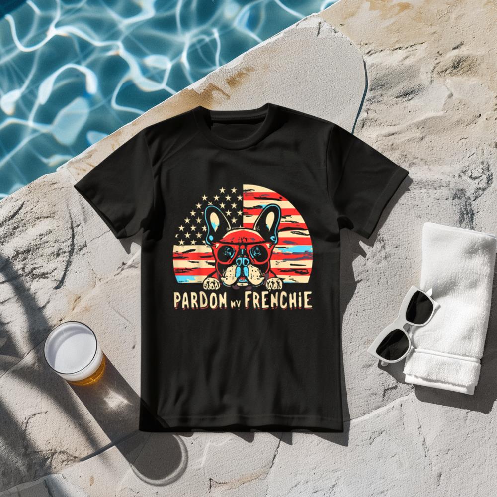 French Bulldog Pardon My Frenchie America Retro Sunset Dog T-Shirt