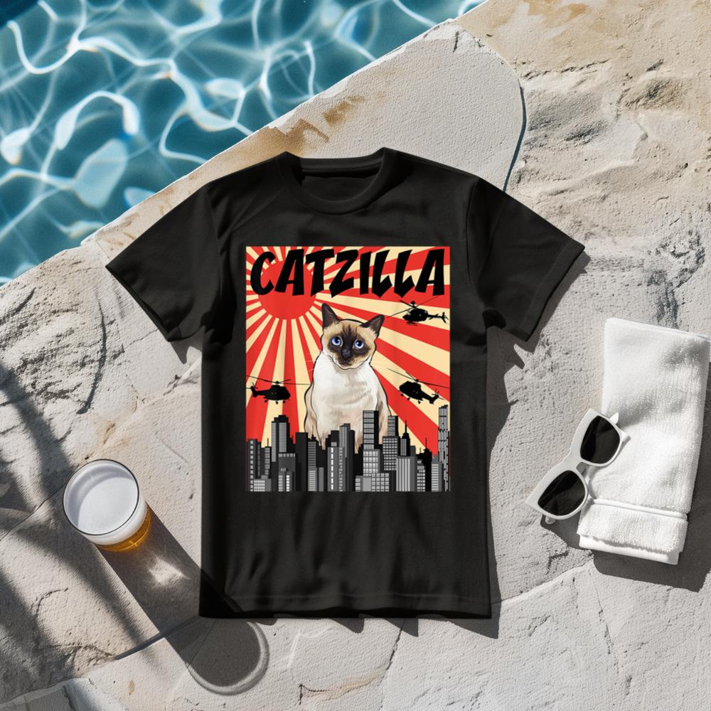 Funny Retro Japanese Catzilla Siamese Cat T-Shirt
