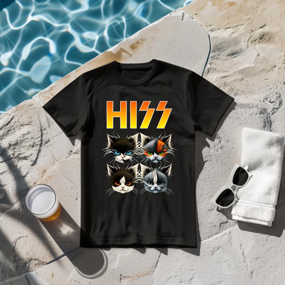 Hiss Funny Cats Rockin Outfit Apparel Design Rock Music Cat T-Shirt