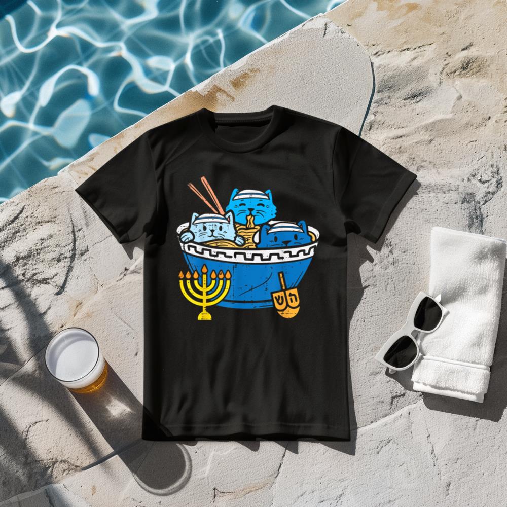 Jewish Cats Ramen Kitten Anime Hanukkah Pajamas Chanukah PJs T-Shirt