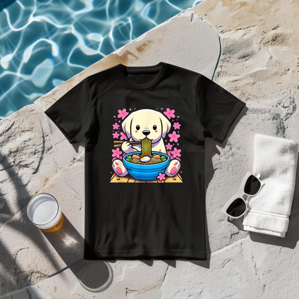 Kawaii Labrador Retriever dog Eating Ramen T-Shirt