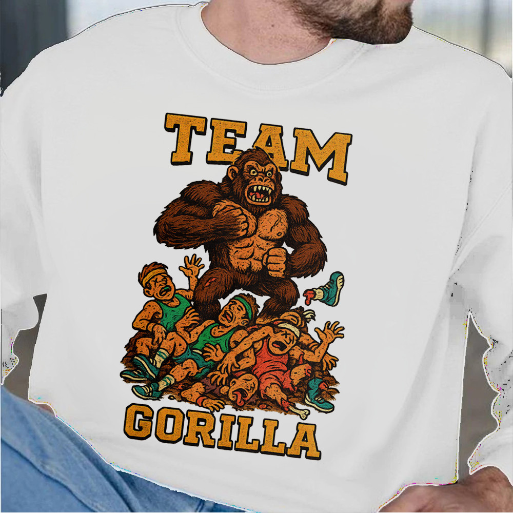 100 Men Vs. 1 Silverback Gorilla In Hand to Hand Combat White Sweatshirt Gift For Men