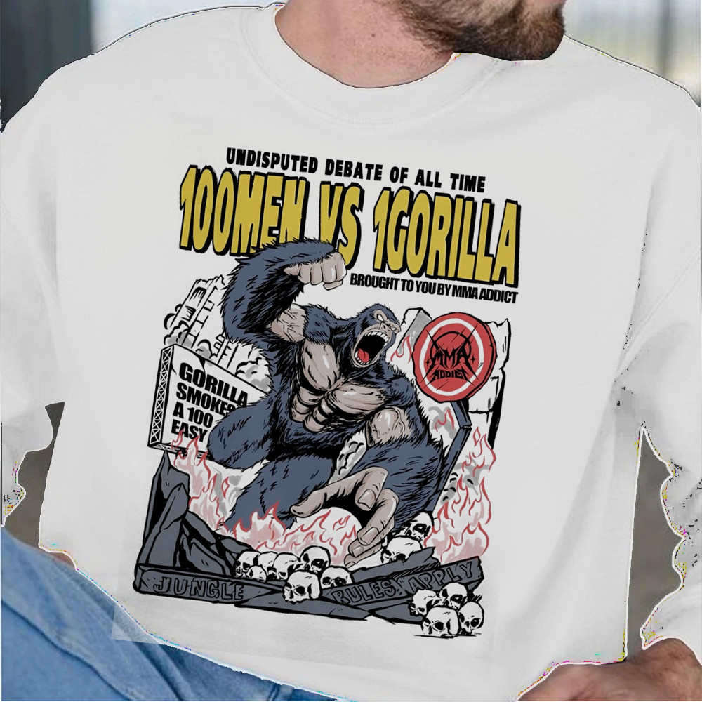 100 Men Vs.1 Silverback Gorilla In Hand to Hand Combat Sweatshirt