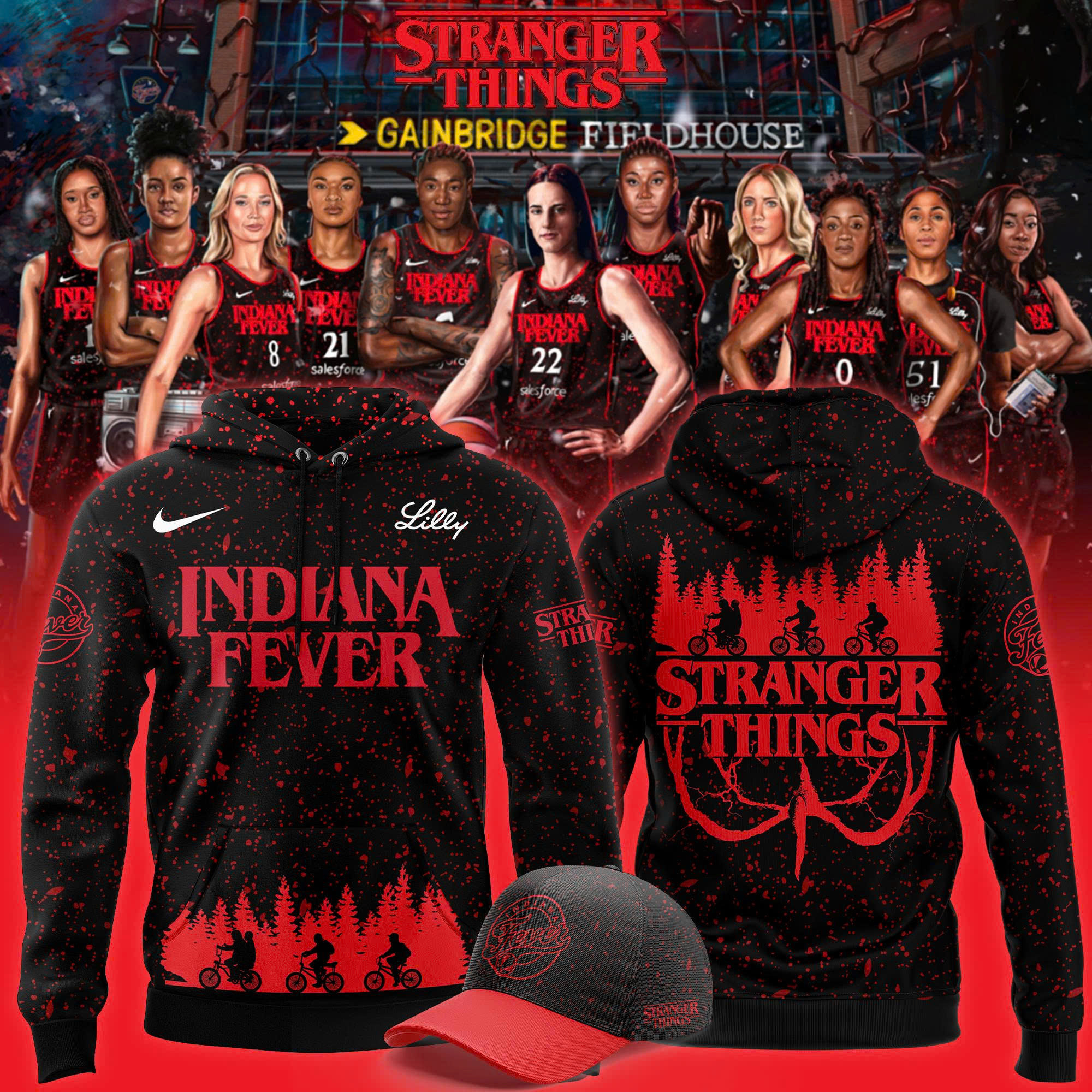 2025 Indiana Fever X Stranger Things Hoodie Basketball Enthusiast Gifts