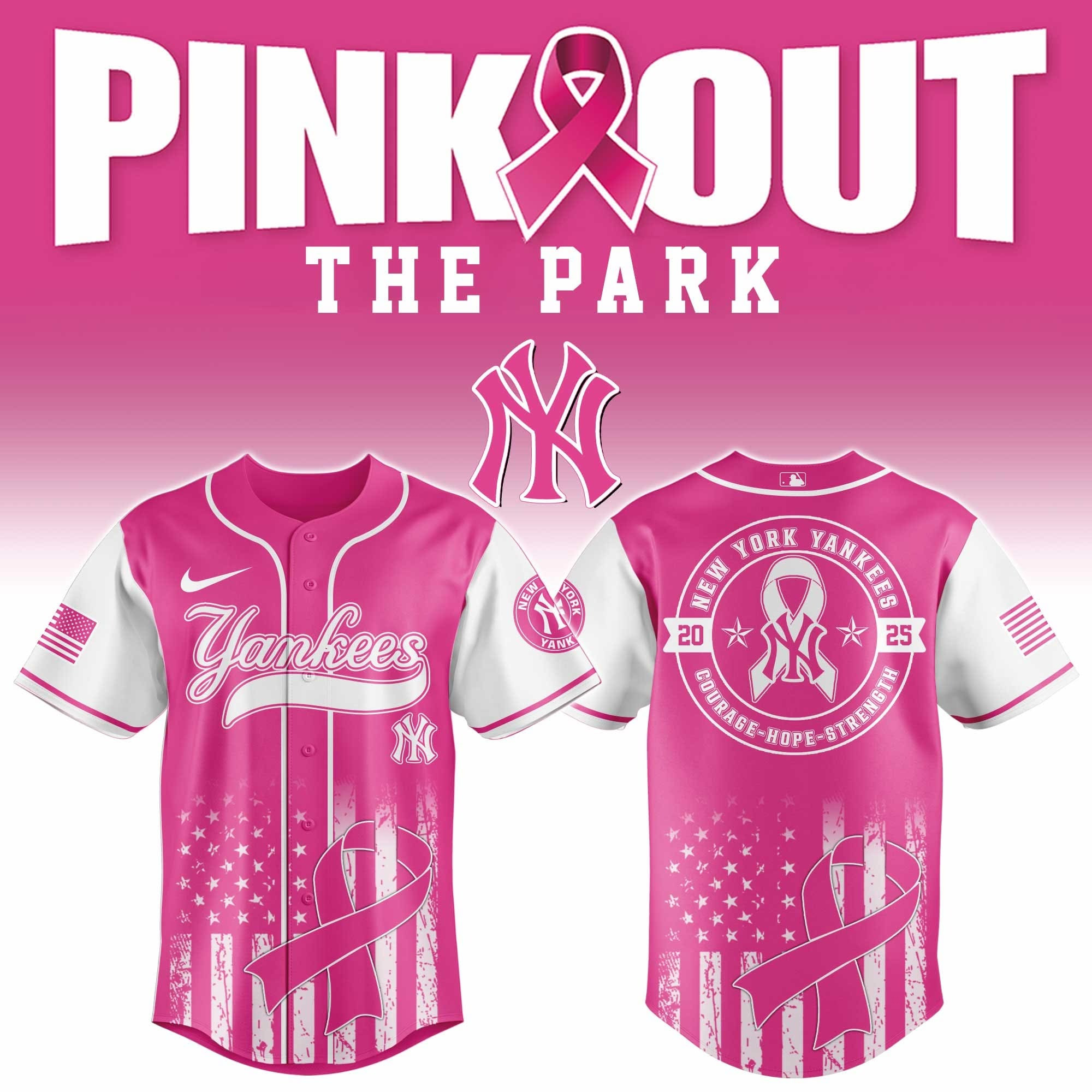 2025 New York Yankees Breast Cancer Awareness Game Night Jersey New York Yankees Merch For Fans