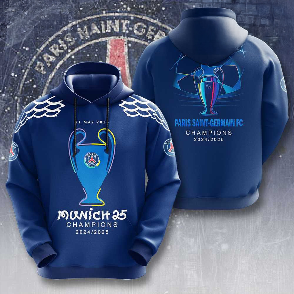 2025 PSG Merch Paris Saint-Germain Champions Hoodie UEFA Champions League Hoodie