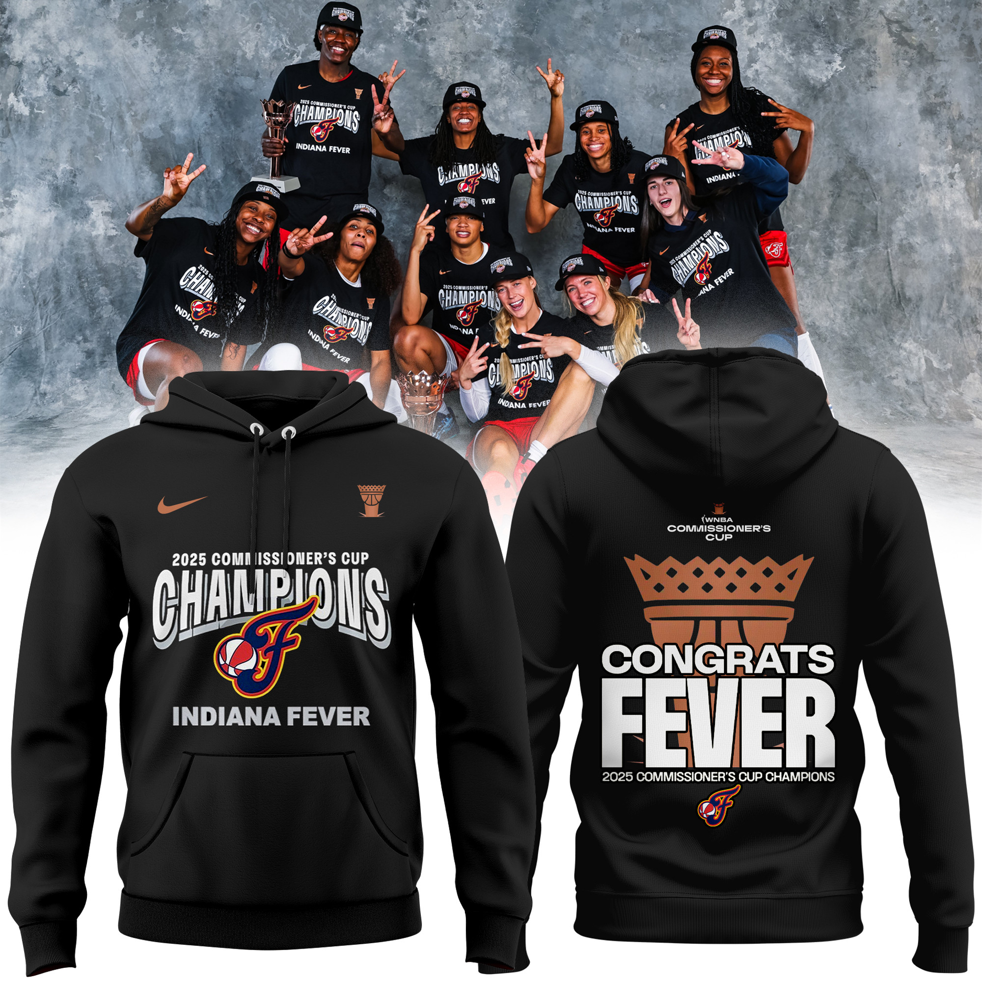 2025 Wnba Commissioners Cup Champions Indiana Fever Black Hoodie Cool Gifts For Basketball Fans