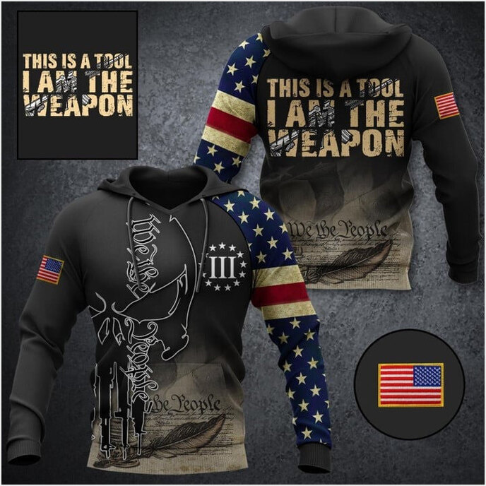 2nd Amendment This Is A Tool I Am The Weapon Hoodie We The People Skull USA Flag Apparel Men's