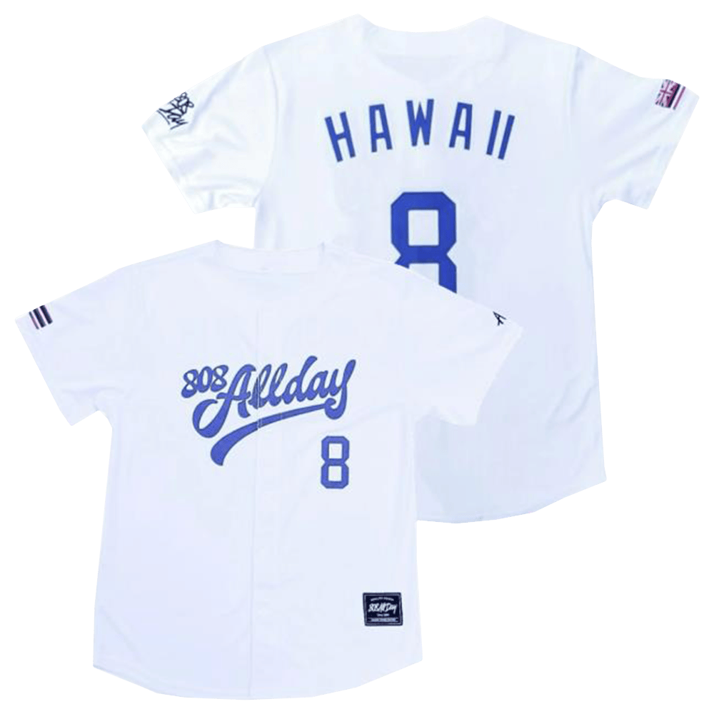 808 All Day Merch 808 All Day Hawaii 8 White Baseball Jersey Father's Day Gifts For Husband