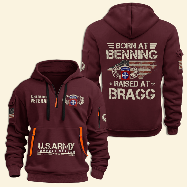 81st Airborne Veteran US Army Proudly Served Half Zip Hoodie Father's Day Gifts For Dad