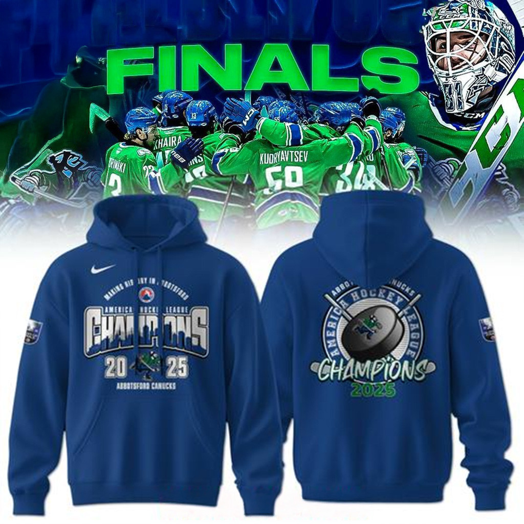Abbotsford Canucks 2025 AHL Champions Blue Hoodie Abbotsford Canucks Merch Fans Gifts