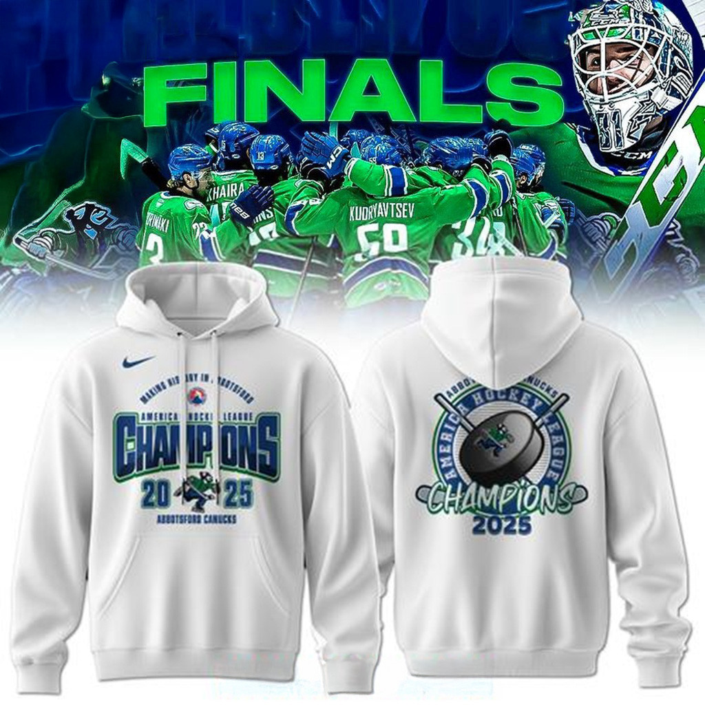 Abbotsford Canucks 2025 AHL Champions White Hoodie Abbotsford Canucks Merch Fans Gifts