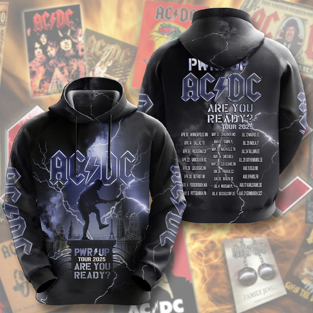 AC DC Pwr Up Tour 2025 Are You Ready Hoodie ACDC Band Hoodie Rock Band Fans Gifts