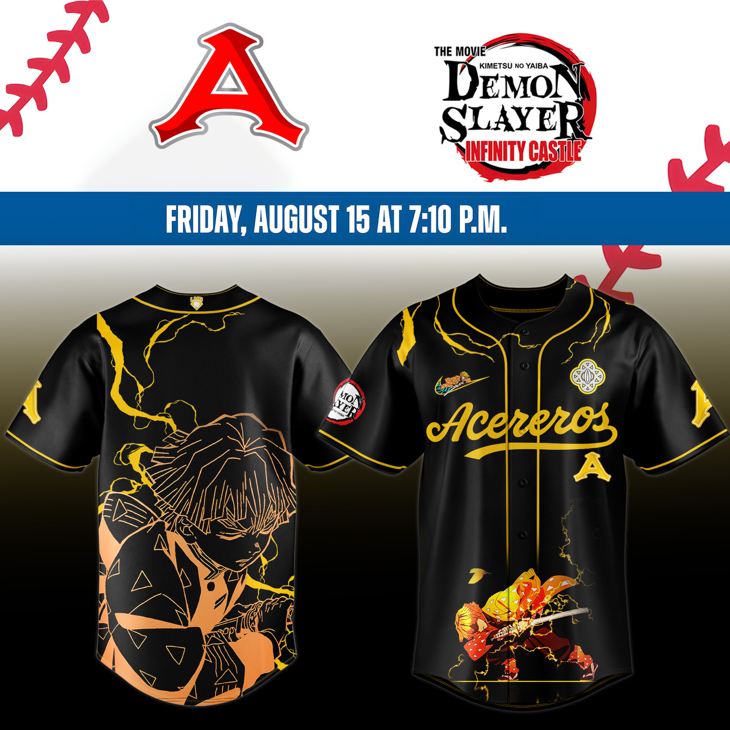 Acereros de Monclova X Demon Slayer Agatsuma Zenitsu Jersey Gifts For Baseball Players