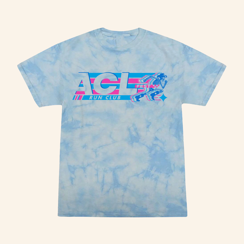 ACL Music Festival Merch Run Club Skeleton Tie Dye T-Shirt Gifts For Friends