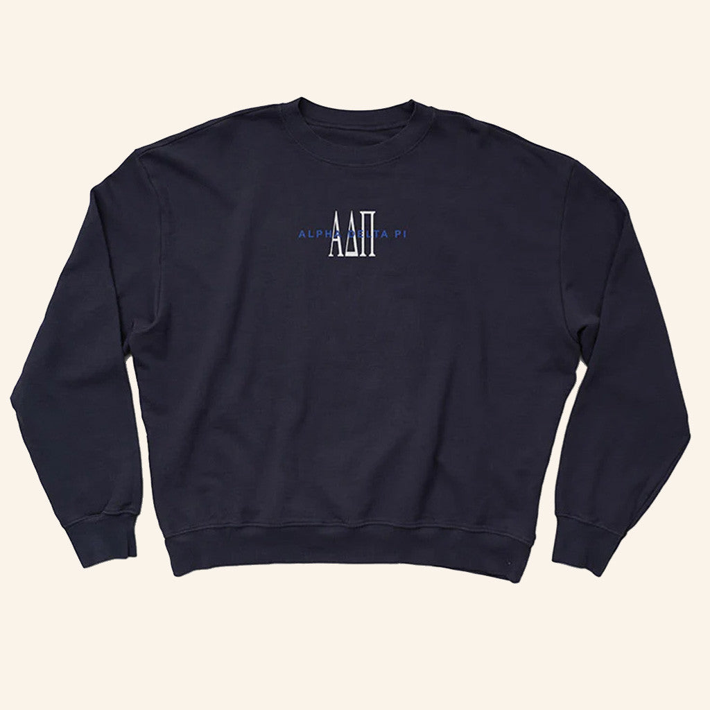 ADPI Merch Alpha Delta Pi Midnight Sky Embroidered Crewneck Sweatshirt Gifts For Him