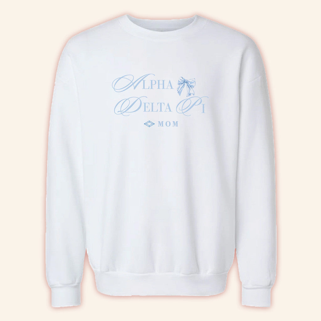 ADPI Merch Alpha Delta Pi Mom Bow Crewneck Sweatshirt Gifts For Mom