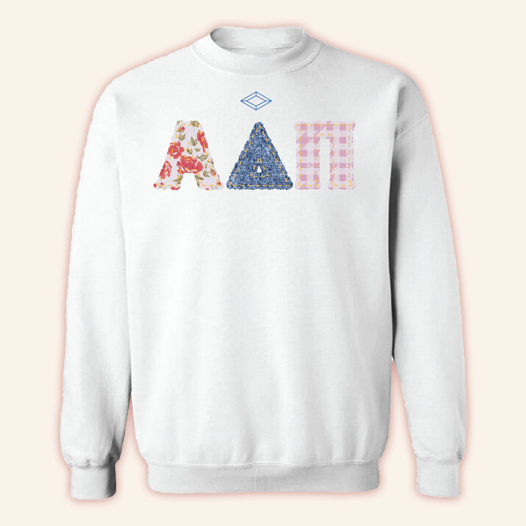 ADPI Merch Alpha Delta Pi Patchwork Coquette Crewneck Sweatshirt Present For Husband