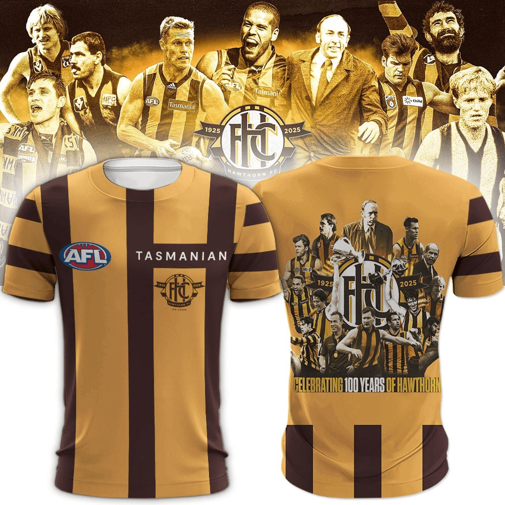 AFL Hawthorn Football Club Jersey Celebrating 100 Years Of Hawthorn Merch Gifts For Husband