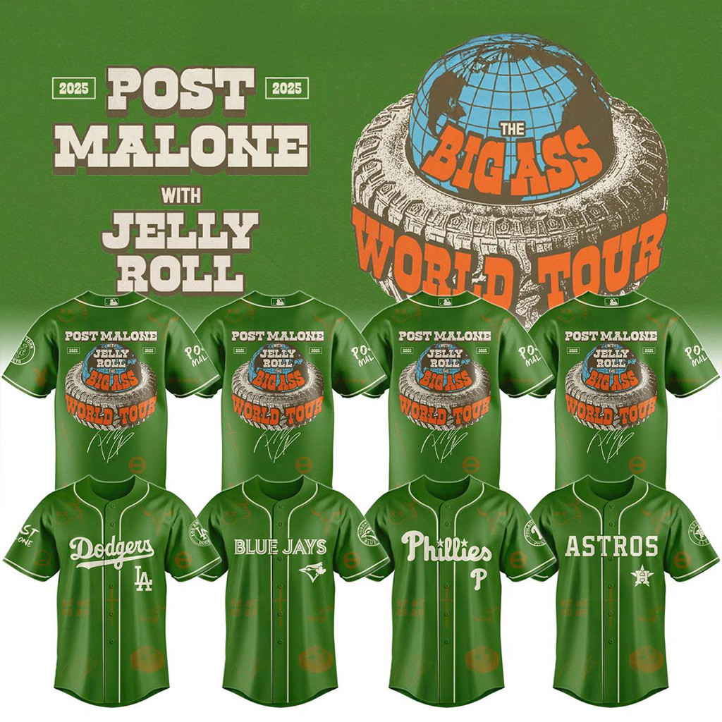 All Team MLB X Post Malone With Jelly Roll World Tour 2025 Jersey MLB Merch Fans Gifts
