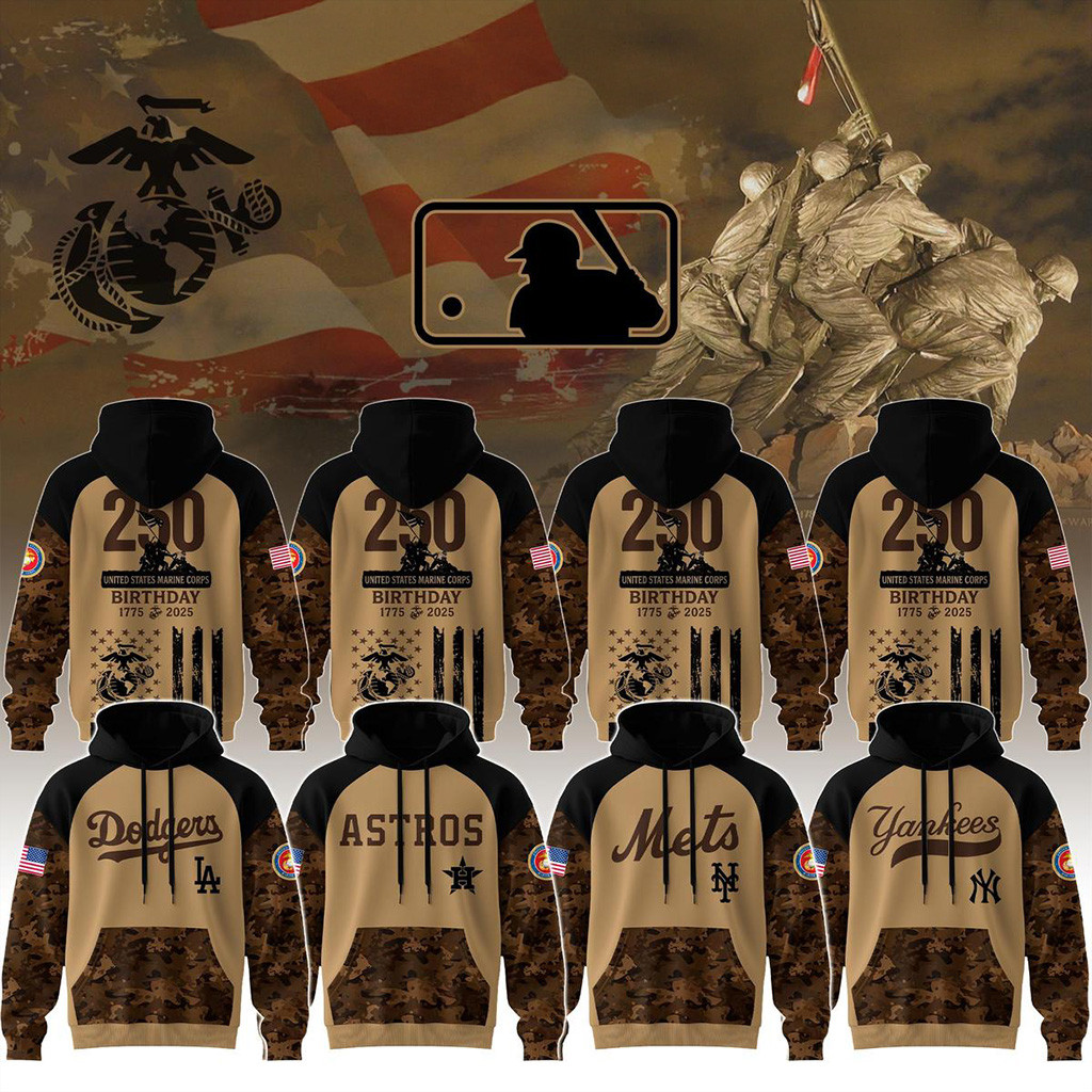 All Team MLB X Us Marine Corps 250Th Birthday 2025 Hoodie MLB Merch Cool Baseball Gifts