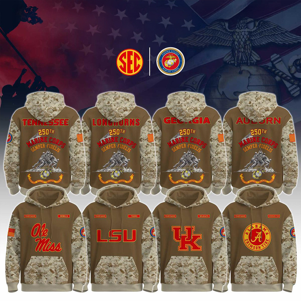 All Team NCAA X Us Marine Corps 250Th Birthday Hoodie NCAA Merch Gifts For Fans