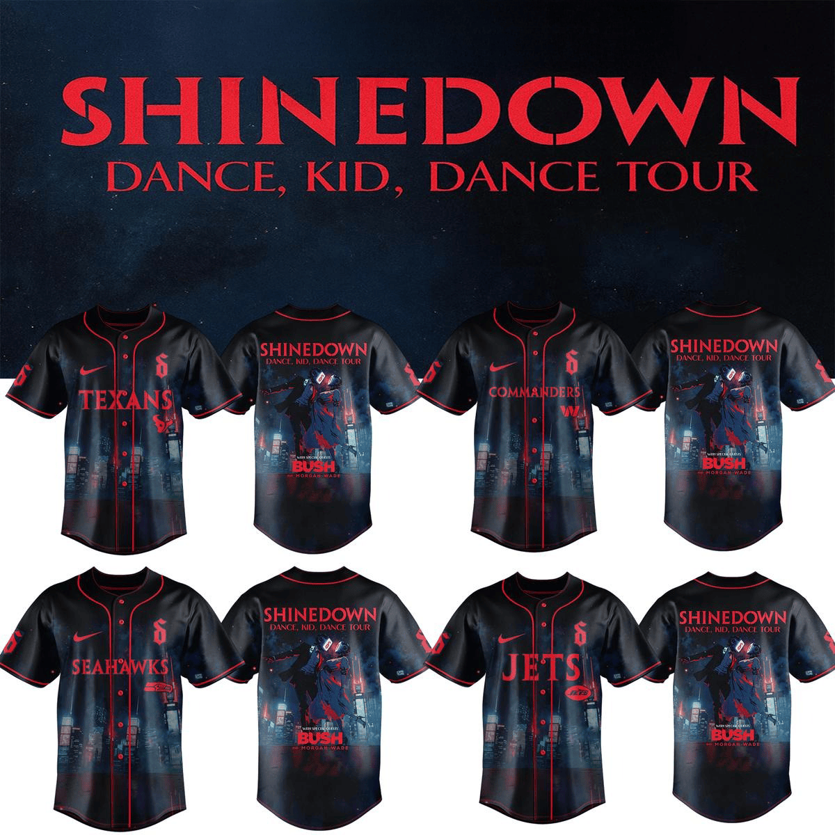 All Team NFL X Shinedown Dance2c Kid2c Dance Tour 2025 Jersey NFL Merch Gifts For Fans