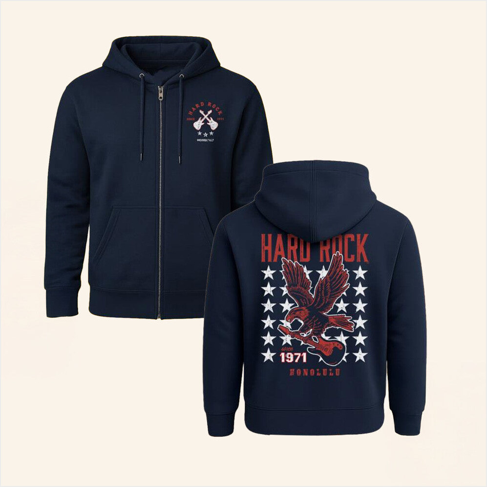 American Eagle Guitar Zip Up Hoodie Hard Rock Merch Gift Ideas For Dad BFF Birthday Gifts