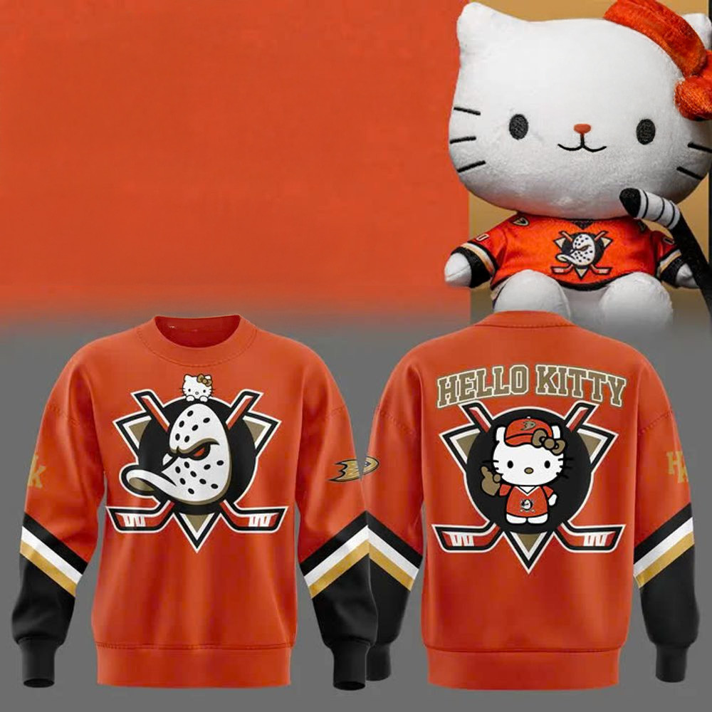 Anaheim Ducks x Hello Kitty Sweatshirt 2025 Anaheim Ducks Merch Best Father's Day Gifts