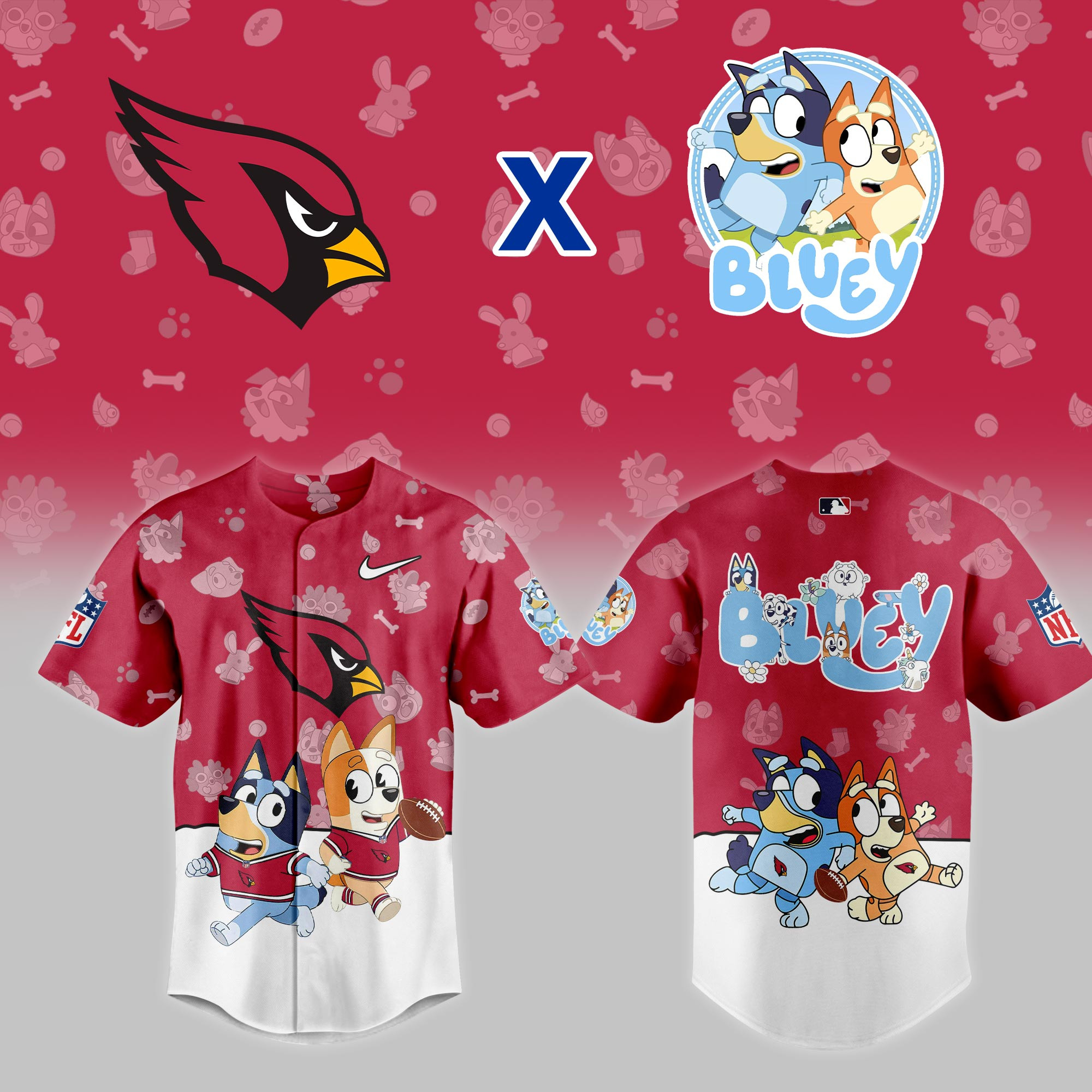 Arizona Cardinals Nfl X Bluey Night Baseball Jersey For Fans